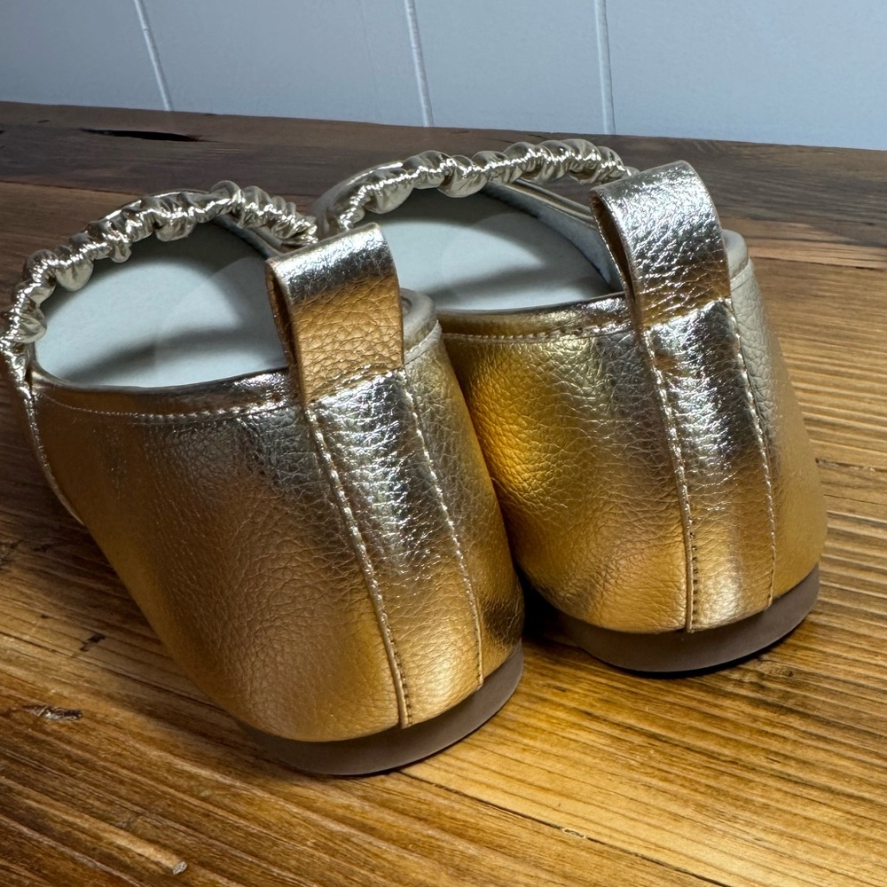 MIA Metallic Gold Ruched Strap Mary Jane Flats - Picture 6 of 12